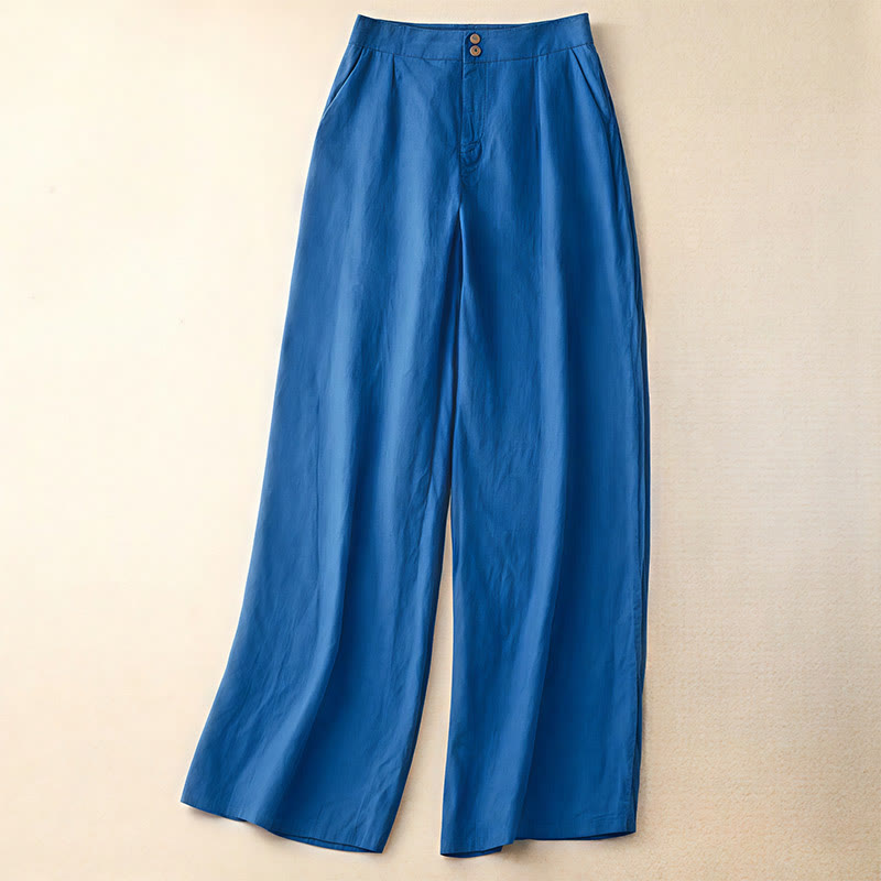 Buddha Stones夏物 カジュアル シンプル ジッパーデザイン リネン レディース ワイドレッグパンツ ポケット付き - ロイヤルブルー - US8-10，UK/AU12-14，EU40-42 (2XL) - image 16