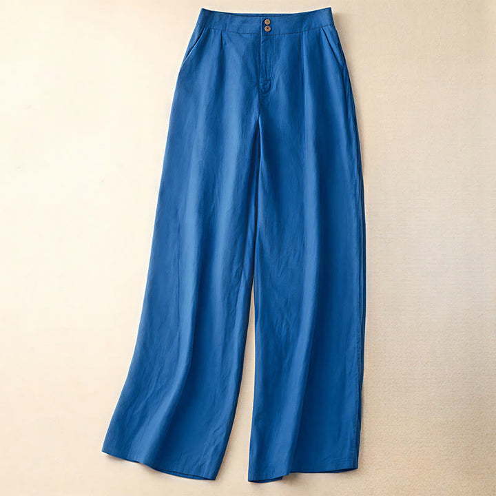 Buddha Stones夏 カジュアル シンプルデザイン リネン レディース ワイドレッグパンツ ジッパーポケット付き - ロイヤルブルー - US8-10，UK/AU12-14，EU40-42 (2XL) - image 17