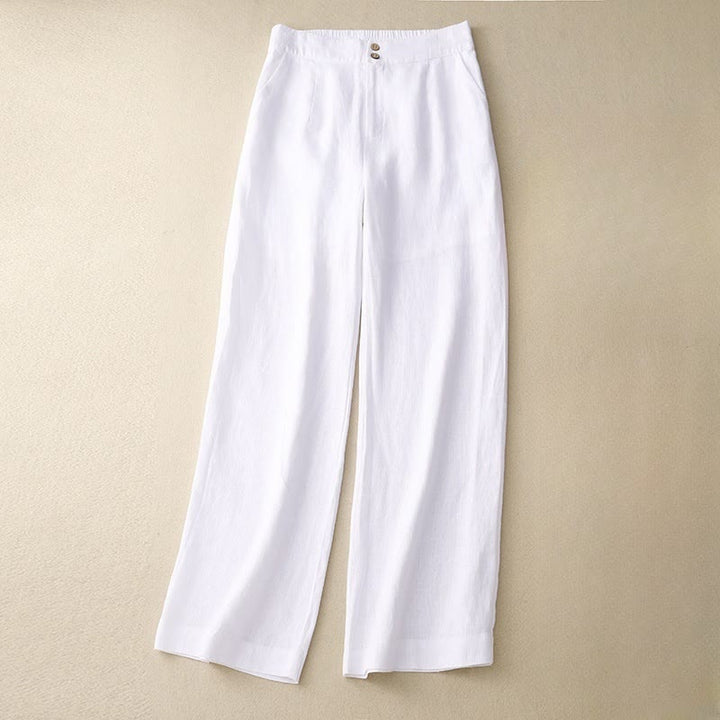 Buddha Stones夏 カジュアル シンプルデザイン リネン レディース ワイドレッグパンツ ジッパーポケット付き - 白 - US8-10，UK/AU12-14，EU40-42 (2XL) - image 6