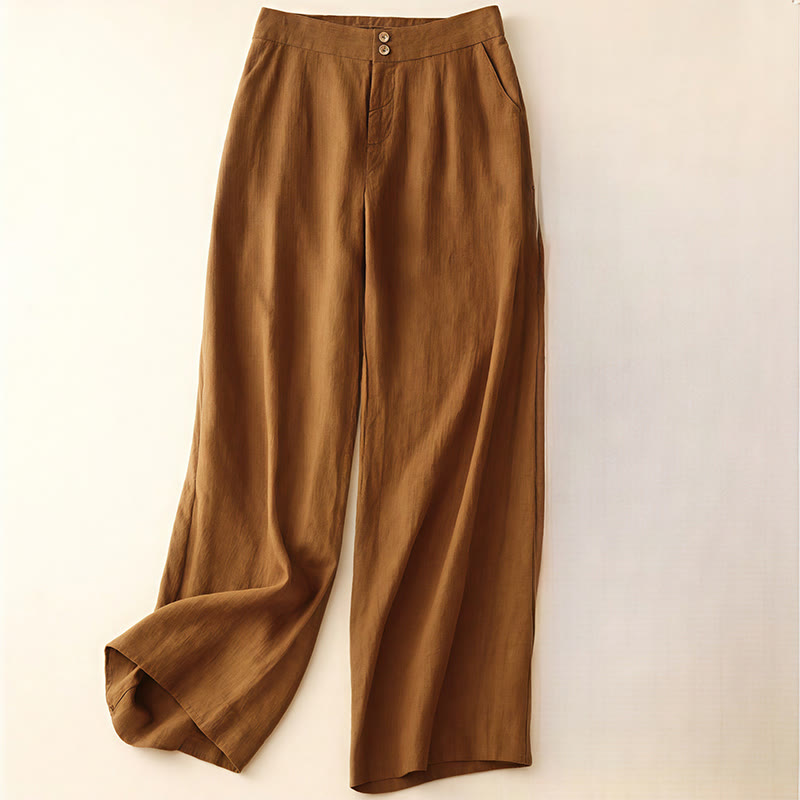 Buddha Stones夏 カジュアル シンプルデザイン リネン レディース ワイドレッグパンツ ジッパーポケット付き - チョコレート - US8-10，UK/AU12-14，EU40-42 (2XL) - image 32