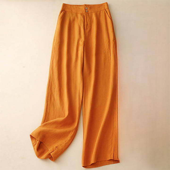 Buddha Stones夏 カジュアル シンプルデザイン リネン レディース ワイドレッグパンツ ジッパーポケット付き - ダークオレンジ - US8-10，UK/AU12-14，EU40-42 (2XL) - image 22