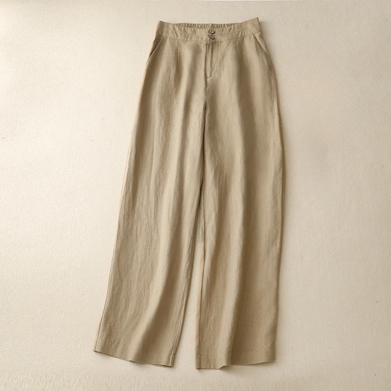 Buddha Stones夏物 カジュアル シンプル ジッパーデザイン リネン レディース ワイドレッグパンツ ポケット付き - image 37