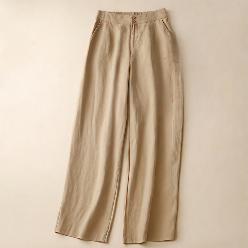Buddha Stones夏物 カジュアル シンプル ジッパーデザイン リネン レディース ワイドレッグパンツ ポケット付き - ペールゴールデンロッド - US8-10，UK/AU12-14，EU40-42 (2XL) - image 36