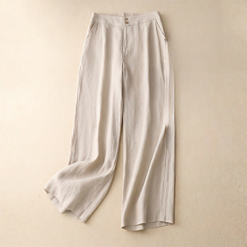 Buddha Stones夏物 カジュアル シンプル ジッパーデザイン リネン レディース ワイドレッグパンツ ポケット付き - ベージュ - US8-10，UK/AU12-14，EU40-42 (2XL) - image 42