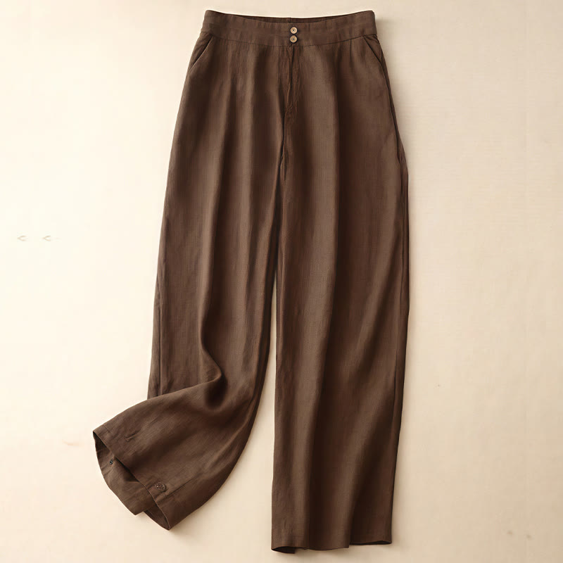 Buddha Stones夏 カジュアル シンプルデザイン リネン レディース ワイドレッグパンツ ジッパーポケット付き - サドルブラウン - US8-10，UK/AU12-14，EU40-42 (2XL) - image 62