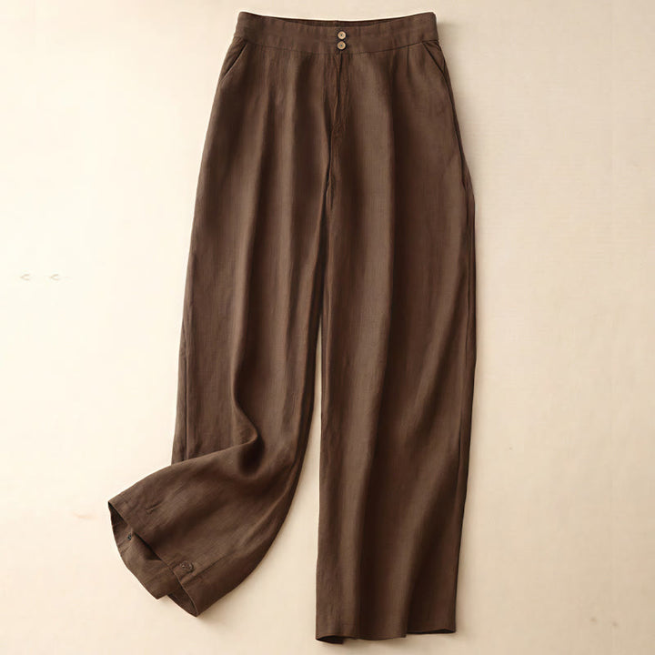 Buddha Stones夏 カジュアル シンプルデザイン リネン レディース ワイドレッグパンツ ジッパーポケット付き - サドルブラウン - US8-10，UK/AU12-14，EU40-42 (2XL) - image 62