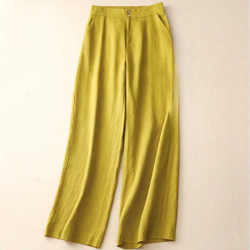 Buddha Stones夏物 カジュアル シンプル ジッパーデザイン リネン レディース ワイドレッグパンツ ポケット付き - 黄色 - US8-10，UK/AU12-14，EU40-42 (2XL) - image 50