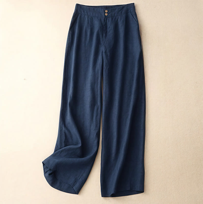 Buddha Stones夏物 カジュアル シンプル ジッパーデザイン リネン レディース ワイドレッグパンツ ポケット付き - 海軍 - US8-10，UK/AU12-14，EU40-42 (2XL) - image 55