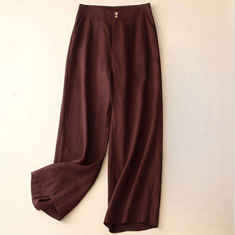 Buddha Stones夏 カジュアル シンプルデザイン リネン レディース ワイドレッグパンツ ジッパーポケット付き - 茶色 - US8-10，UK/AU12-14，EU40-42 (2XL) - image 27