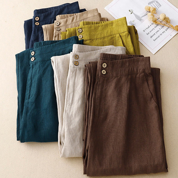 Buddha Stones夏 カジュアル シンプルデザイン リネン レディース ワイドレッグパンツ ジッパーポケット付き - image 67