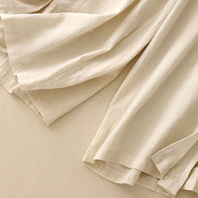 Buddha Stonesカジュアル シンプルデザイン ドローストリング スプリットコットンリネン レディース ワイドレッグパンツ ポケット付き - image 12