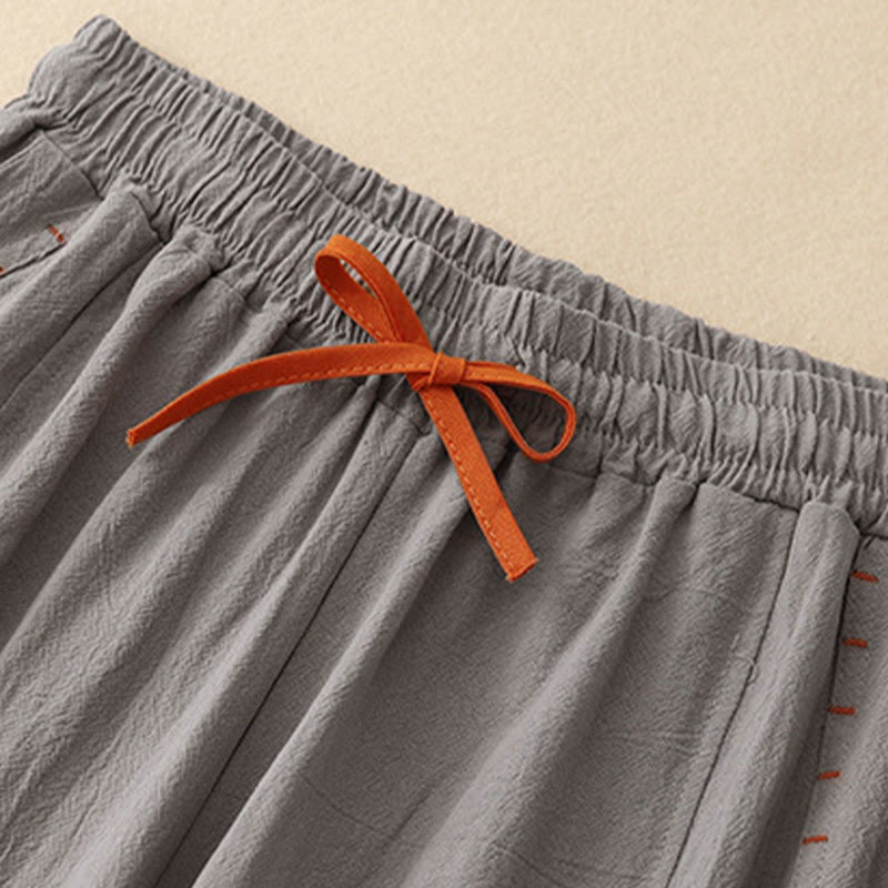 Buddha Stonesカジュアル シンプルデザイン ドローストリング スプリットコットンリネン レディース ワイドレッグパンツ ポケット付き - image 16