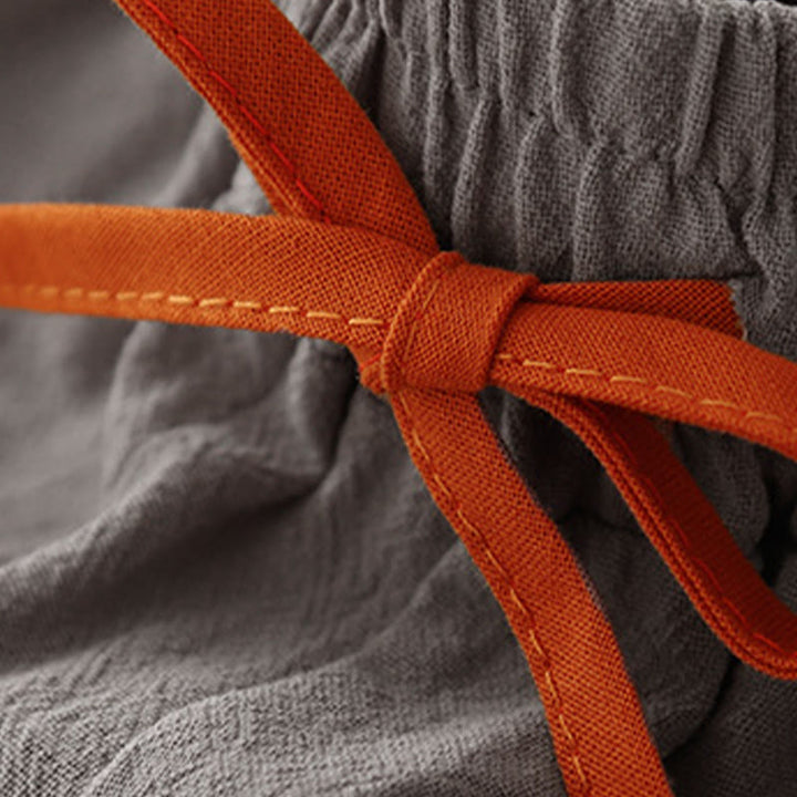 Buddha Stonesカジュアル シンプルデザイン ドローストリング スプリットコットンリネン レディース ワイドレッグパンツ ポケット付き - image 17