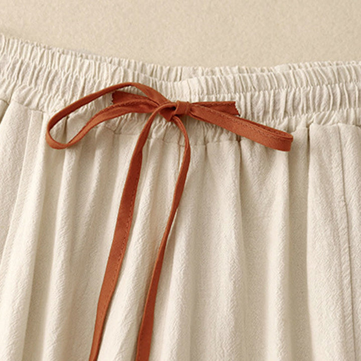 Buddha Stonesカジュアル シンプルデザイン ドローストリング スプリットコットンリネン レディース ワイドレッグパンツ ポケット付き - image 7