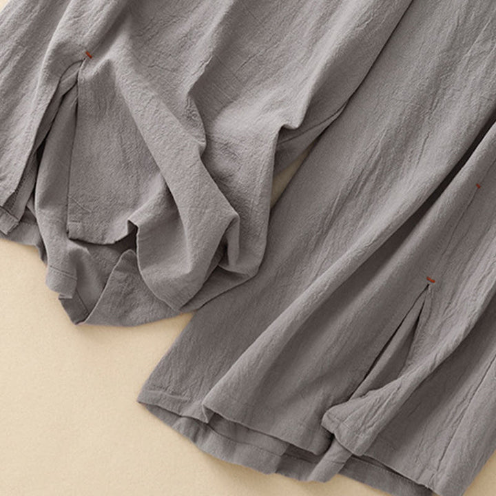 Buddha Stonesカジュアル シンプルデザイン ドローストリング スプリットコットンリネン レディース ワイドレッグパンツ ポケット付き - image 19