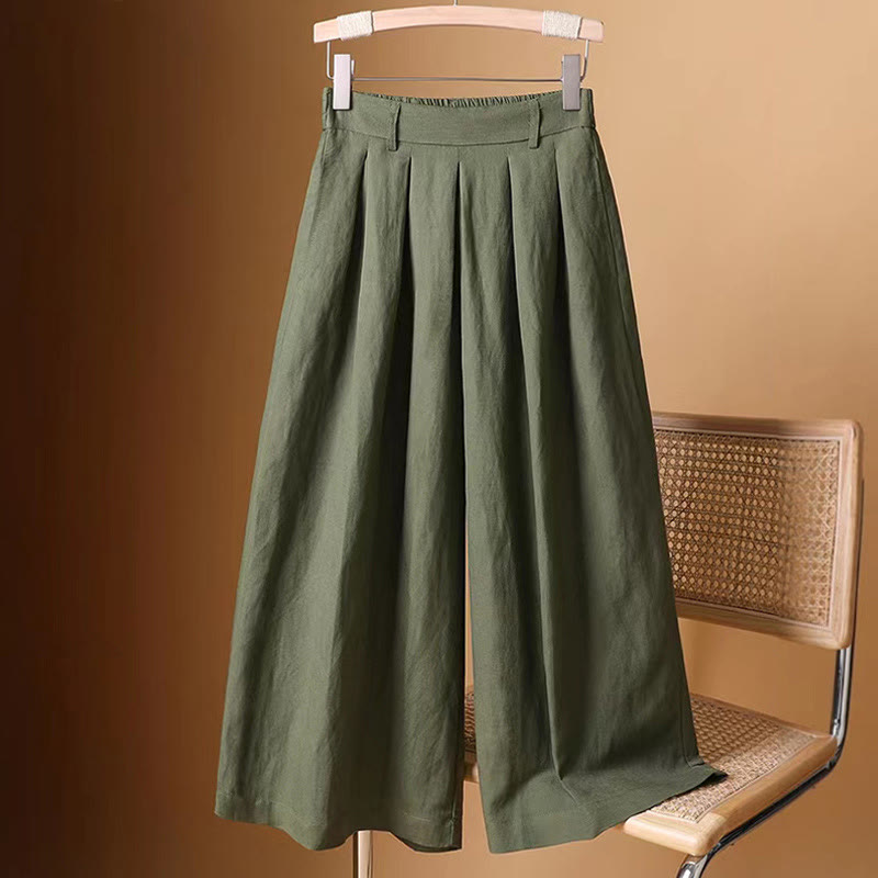 Buddha Stones夏 カジュアル 純色 7-8丈 コットンリネン レディース ワイドレッグパンツ - シーグリーン - US12、 UK/AU16、 EU44 (3XL) - image 0