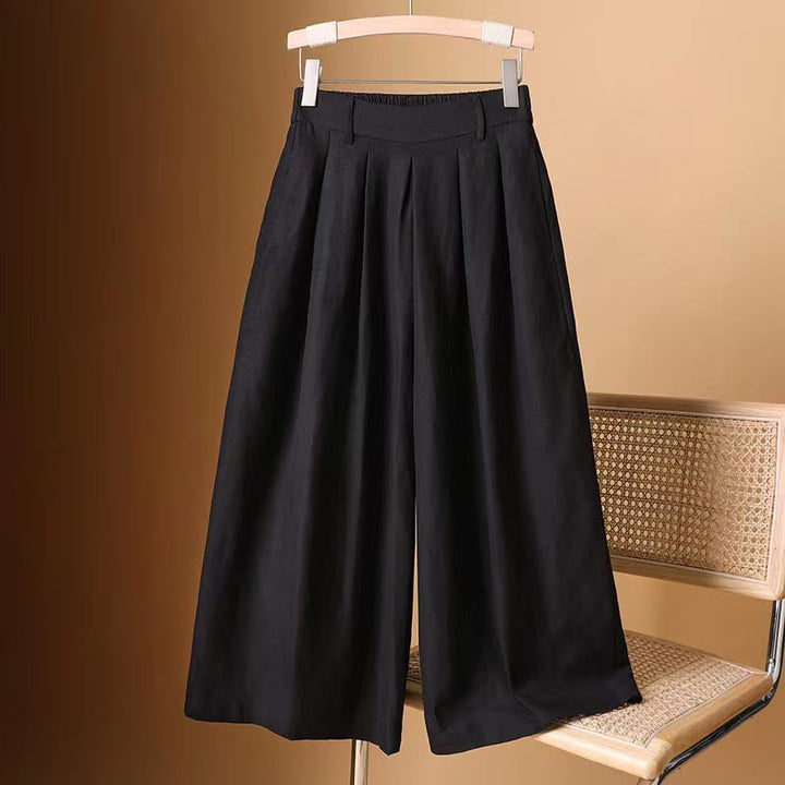 Buddha Stones夏 カジュアル 純色 7-8丈 コットンリネン レディース ワイドレッグパンツ - 黒 - US12、 UK/AU16、 EU44 (3XL) - image 17