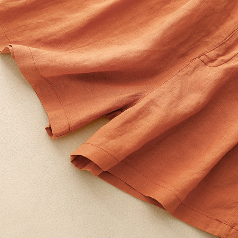 Buddha Stones夏 カジュアル 刺繍 花柄 プリーツ ジッパーボタン コットンリネン レディース ショートパンツ ポケット付き - image 14