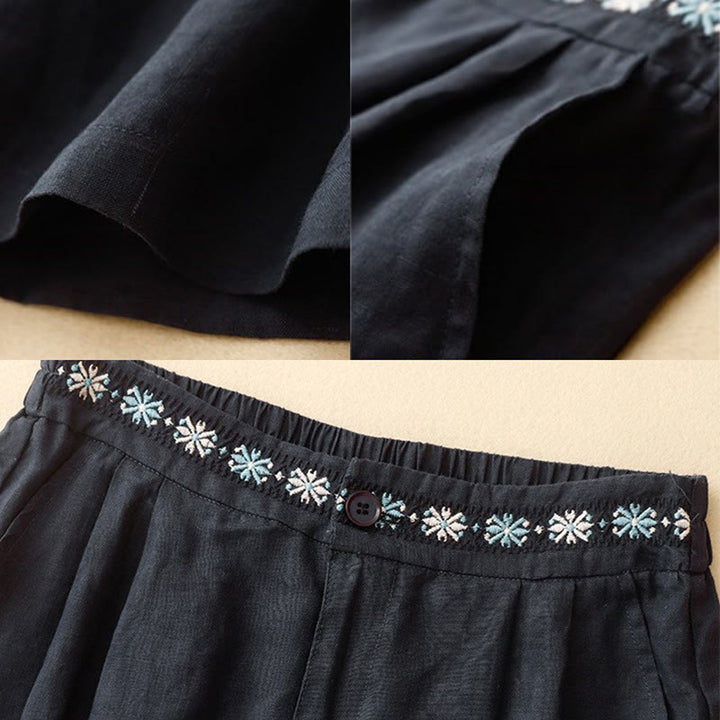 Buddha Stones夏 カジュアル 刺繍 花柄 プリーツ ジッパーボタン コットンリネン レディース ショートパンツ ポケット付き - image 20