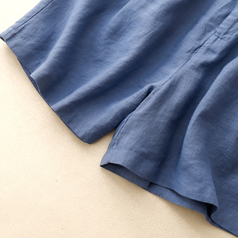 Buddha Stones夏 カジュアル 刺繍 花柄 プリーツ ジッパーボタン コットンリネン レディース ショートパンツ ポケット付き - image 1