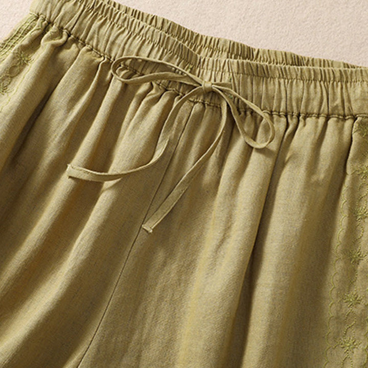 Buddha Stonesカジュアル 花柄 刺繍 ドローストリング コットンリネン レディース ショートパンツ ポケット付き - image 16