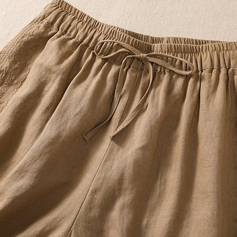 Buddha Stonesカジュアル 花柄 刺繍 ドローストリング コットンリネン レディース ショートパンツ ポケット付き - image 8