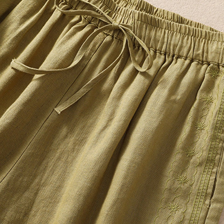 Buddha Stonesカジュアル 花柄 刺繍 ドローストリング コットンリネン レディース ショートパンツ ポケット付き - image 17