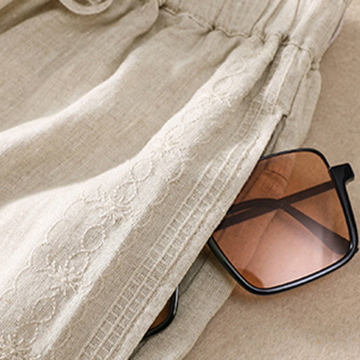 Buddha Stonesカジュアル 花柄 刺繍 ドローストリング コットンリネン レディース ショートパンツ ポケット付き - image 12