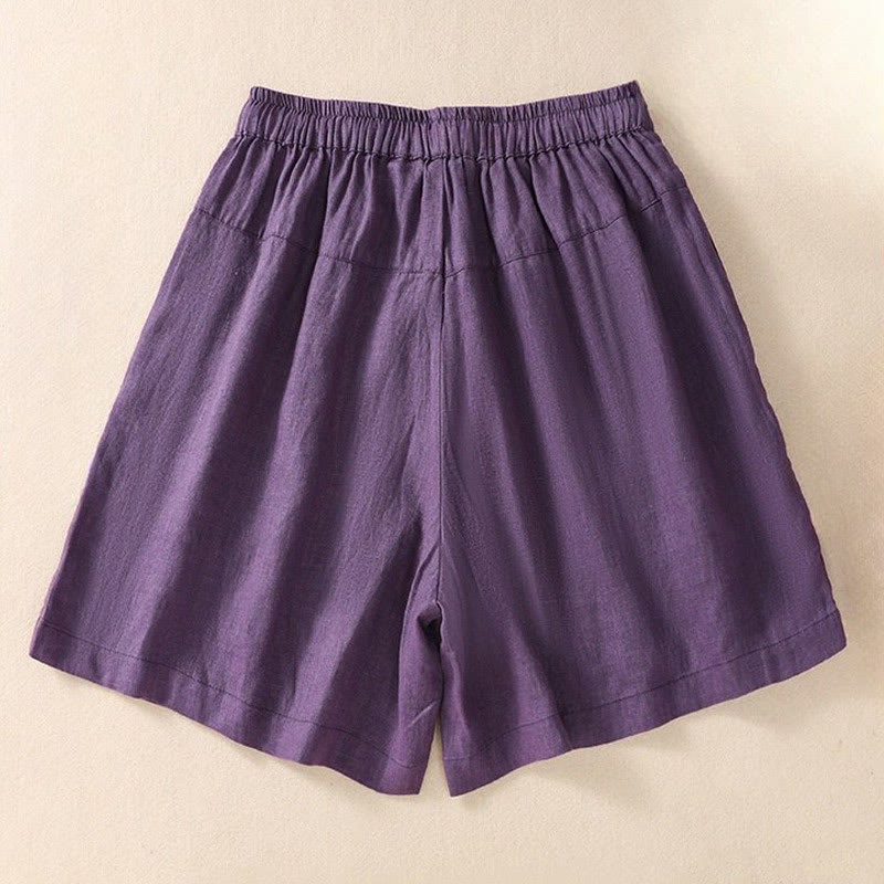 Buddha Stonesカジュアル 花柄 刺繍 ドローストリング コットンリネン レディース ショートパンツ ポケット付き - image 1