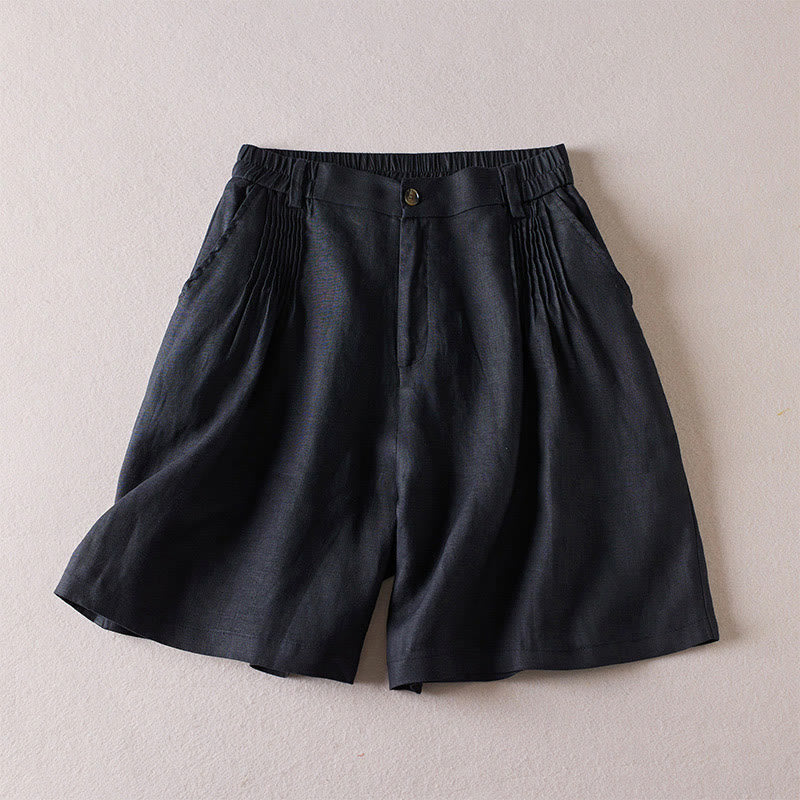 Buddha Stones夏 デイリー シンプル シワ加工 コットンリネン レディース ショートパンツ ポケット付き - 黒 - US8-10，UK/AU12-14，EU40-42 (2XL) - image 7