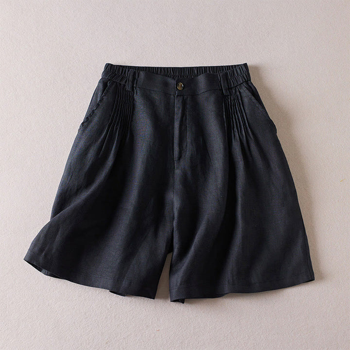 Buddha Stones夏 デイリー シンプル シワ加工 コットンリネン レディース ショートパンツ ポケット付き - 黒 - US8-10，UK/AU12-14，EU40-42 (2XL) - image 7