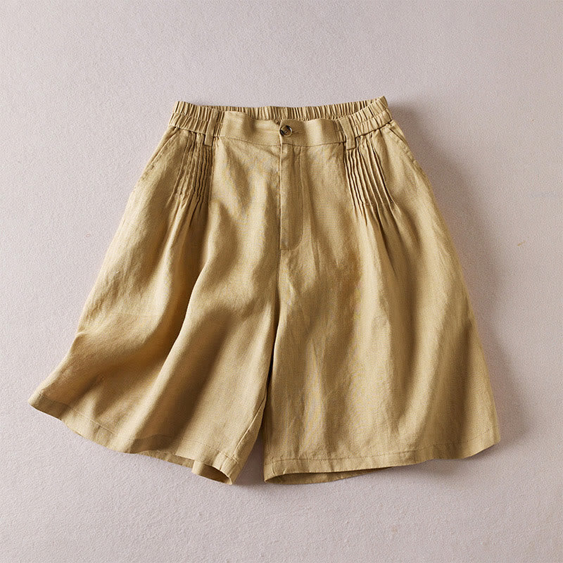 Buddha Stones夏 デイリー シンプル シワ加工 コットンリネン レディース ショートパンツ ポケット付き - カーキ - US8-10，UK/AU12-14，EU40-42 (2XL) - image 28