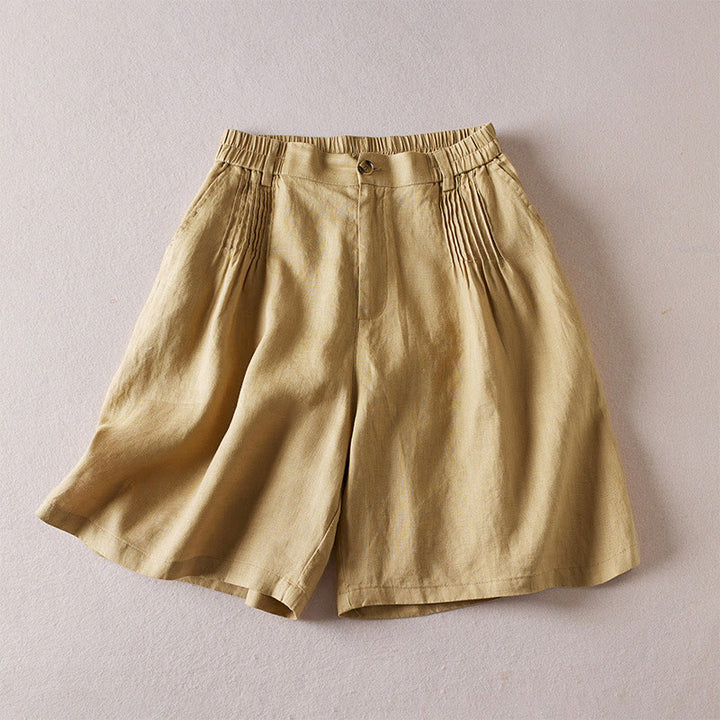 Buddha Stones夏 デイリー シンプル シワ加工 コットンリネン レディース ショートパンツ ポケット付き - カーキ - US8-10，UK/AU12-14，EU40-42 (2XL) - image 28