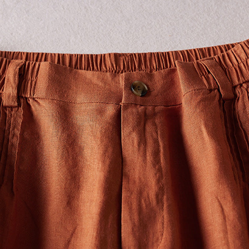 Buddha Stones夏 デイリー シンプル シワ加工 コットンリネン レディース ショートパンツ ポケット付き - image 2