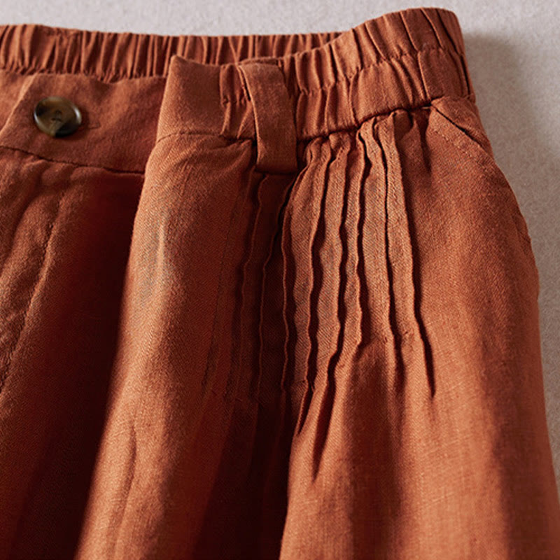 Buddha Stones夏 デイリー シンプル シワ加工 コットンリネン レディース ショートパンツ ポケット付き - image 3