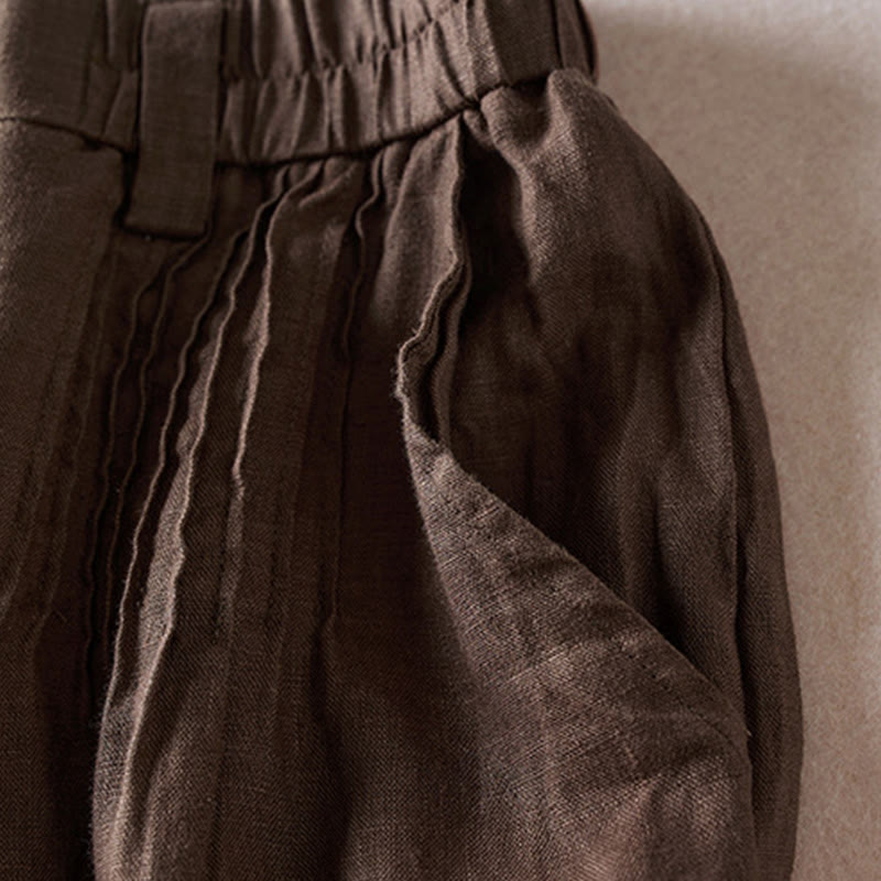 Buddha Stones夏 デイリー シンプル シワ加工 コットンリネン レディース ショートパンツ ポケット付き - image 25