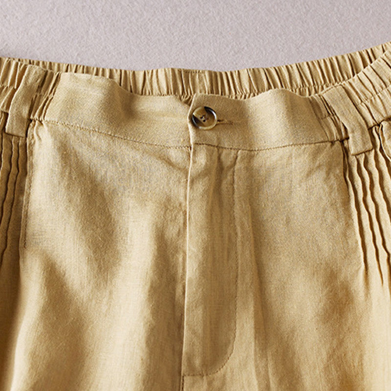 Buddha Stones夏 デイリー シンプル シワ加工 コットンリネン レディース ショートパンツ ポケット付き - image 30