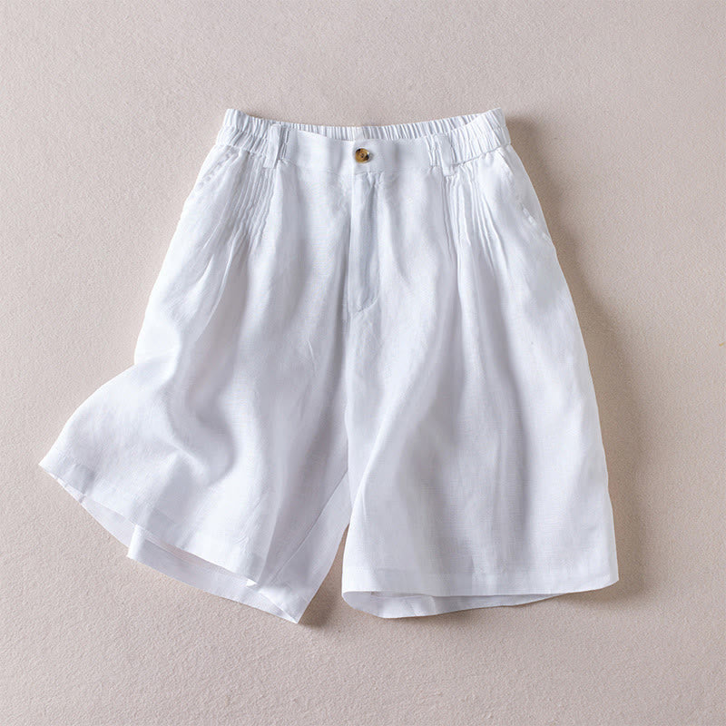 Buddha Stones夏 デイリー シンプル シワ加工 コットンリネン レディース ショートパンツ ポケット付き - 白 - US8-10，UK/AU12-14，EU40-42 (2XL) - image 14