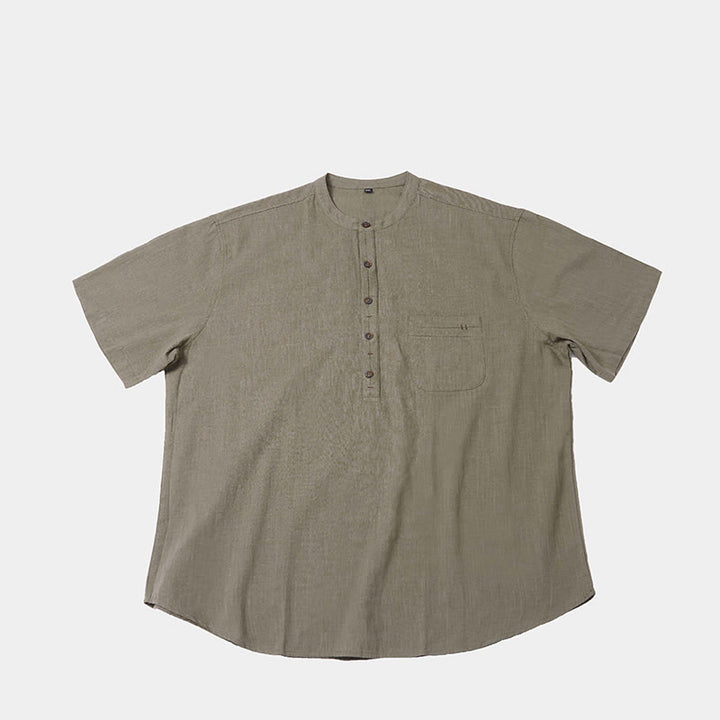 Buddha Stonesメンズ 夏 無地 半袖 ハーフボタン コットンリネン シャツ - image 6