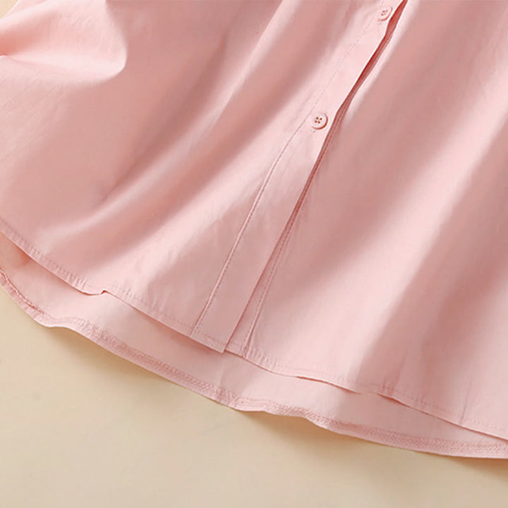 Buddha Stonesカジュアル刺繍フラワーホールデザイン七分袖コットンリネンレディースシャツ - image 3