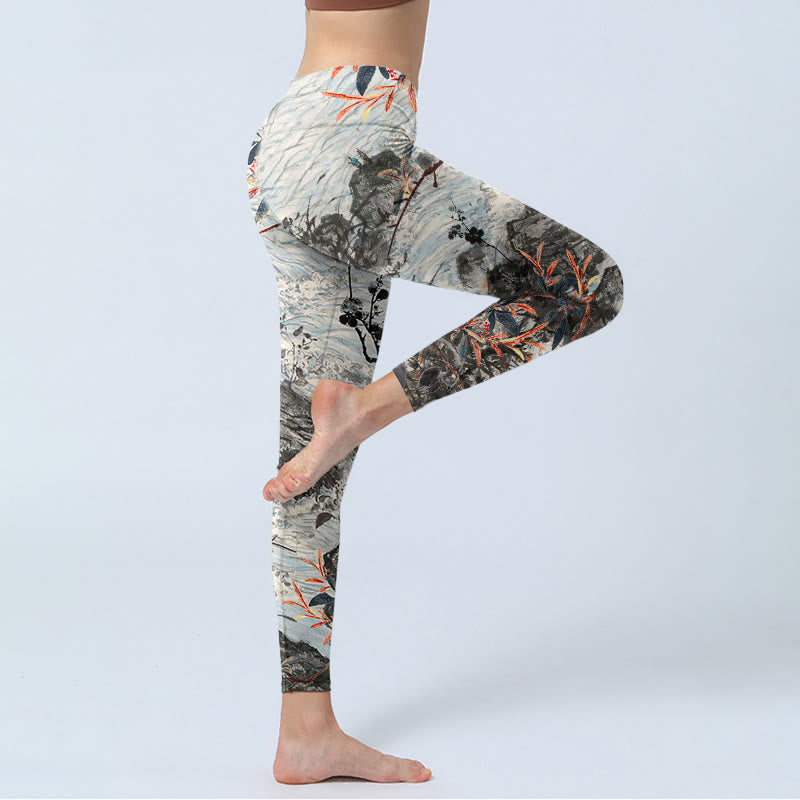 Buddha Stones、波、岩、木々のプリントジムフィットネスレギンスレディースヨガパンツ - image 4