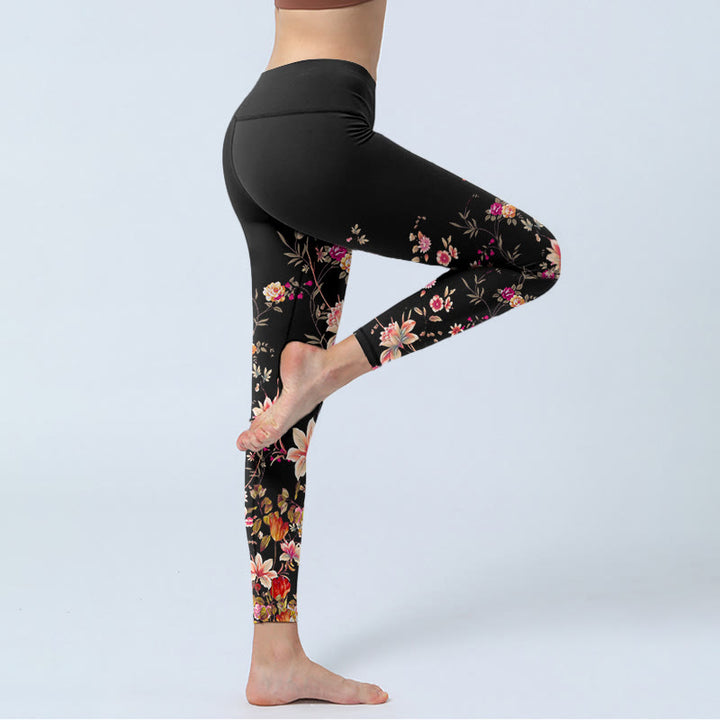 Buddha Stones、ピンクのバラ、ベージュの花柄プリント、ジムフィットネスレギンス、レディースヨガパンツ - image 4