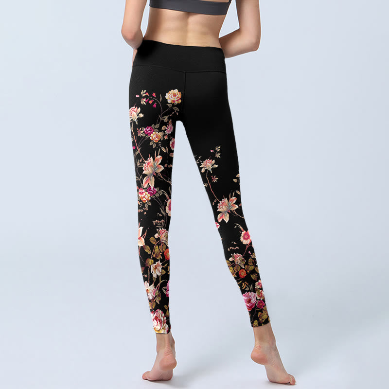 Buddha Stones、ピンクのバラ、ベージュの花柄プリント、ジムフィットネスレギンス、レディースヨガパンツ - image 7