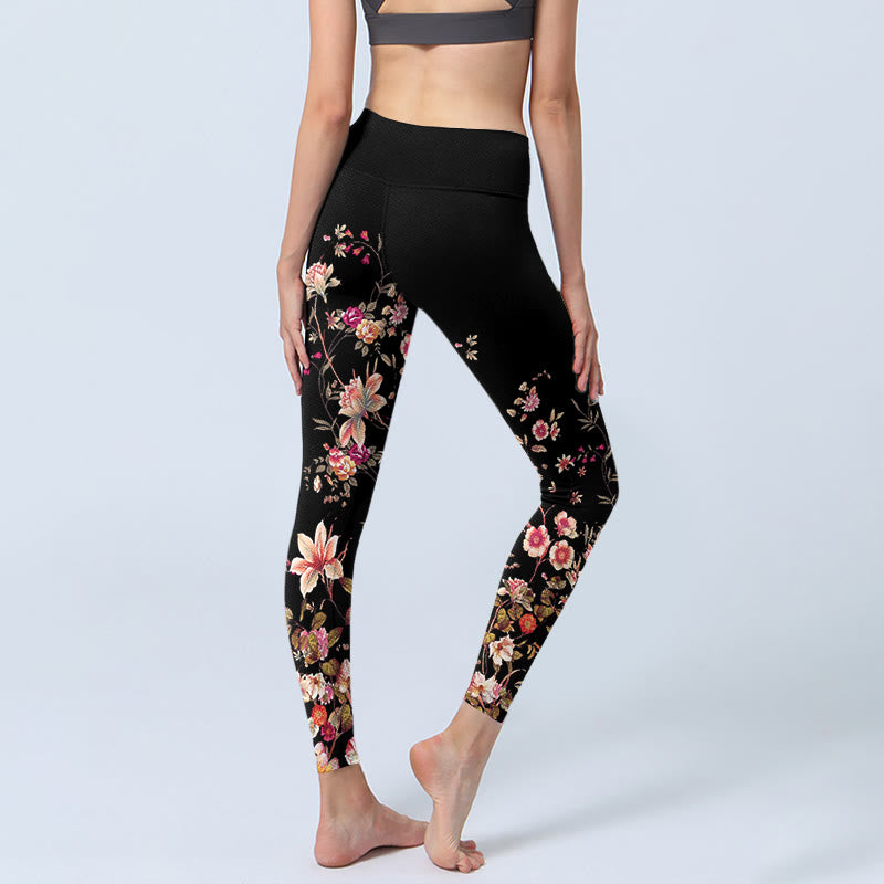 Buddha Stones、ピンクのバラ、ベージュの花柄プリント、ジムフィットネスレギンス、レディースヨガパンツ - image 5