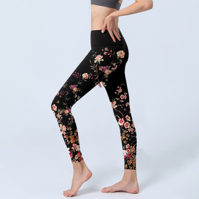 Buddha Stones、ピンクのバラ、ベージュの花柄プリント、ジムフィットネスレギンス、レディースヨガパンツ - image 3