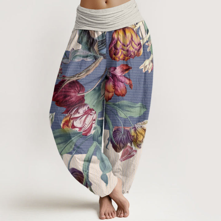 Buddha Stonesコットンチューリップグリーンリーフデザインレディース伸縮性ウエストハーレムパンツ - ベージュ - US22、 UK/AU26、 EU54 (6XL) - image 4