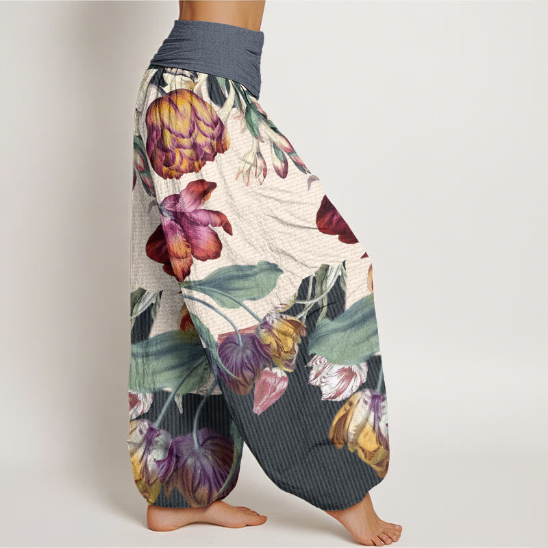 Buddha Stones、チューリップ、緑の葉のデザイン、レディース 伸縮性ウエスト ハーレムパンツ - image 10