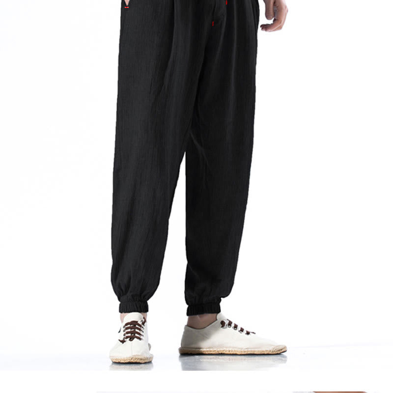 Buddha Stonesカジュアル 無地 ドローストリング リネン メンズ パンツ ポケット付き - image 12