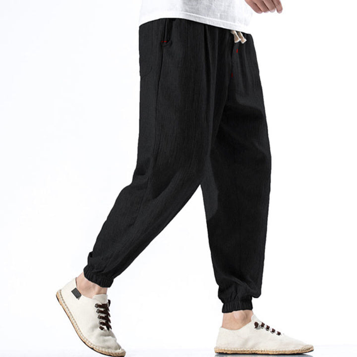 Buddha Stonesカジュアル 無地 ドローストリング リネン メンズ パンツ ポケット付き - image 11