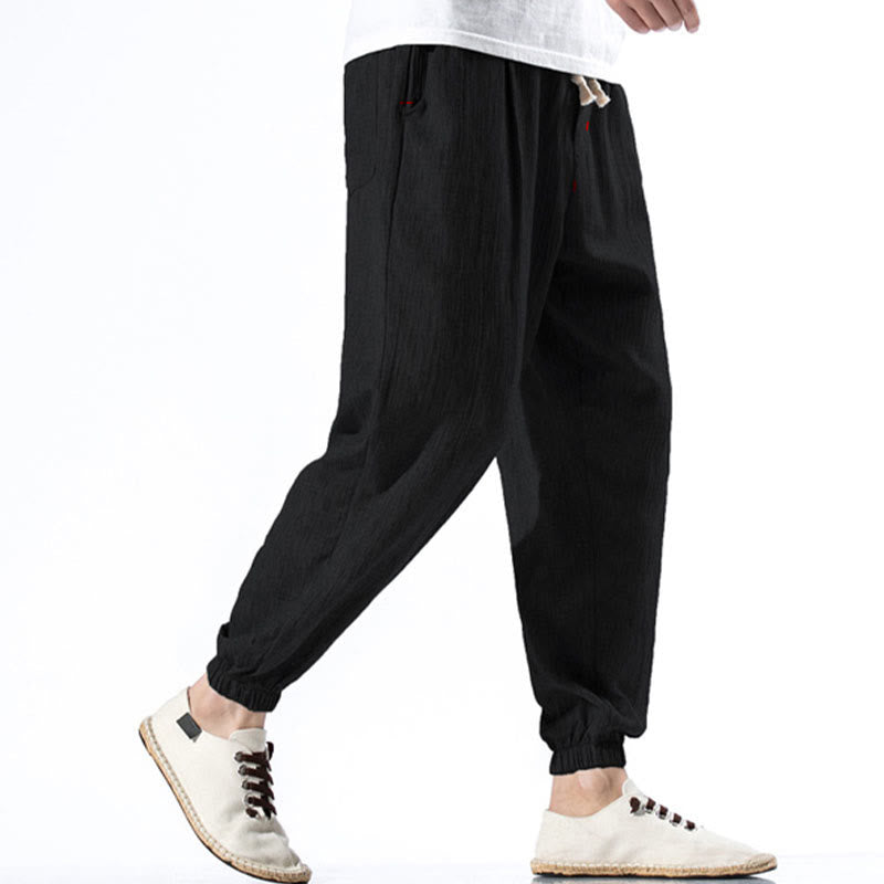 Buddha Stonesカジュアル 無地 ドローストリング リネン メンズ パンツ ポケット付き - image 10
